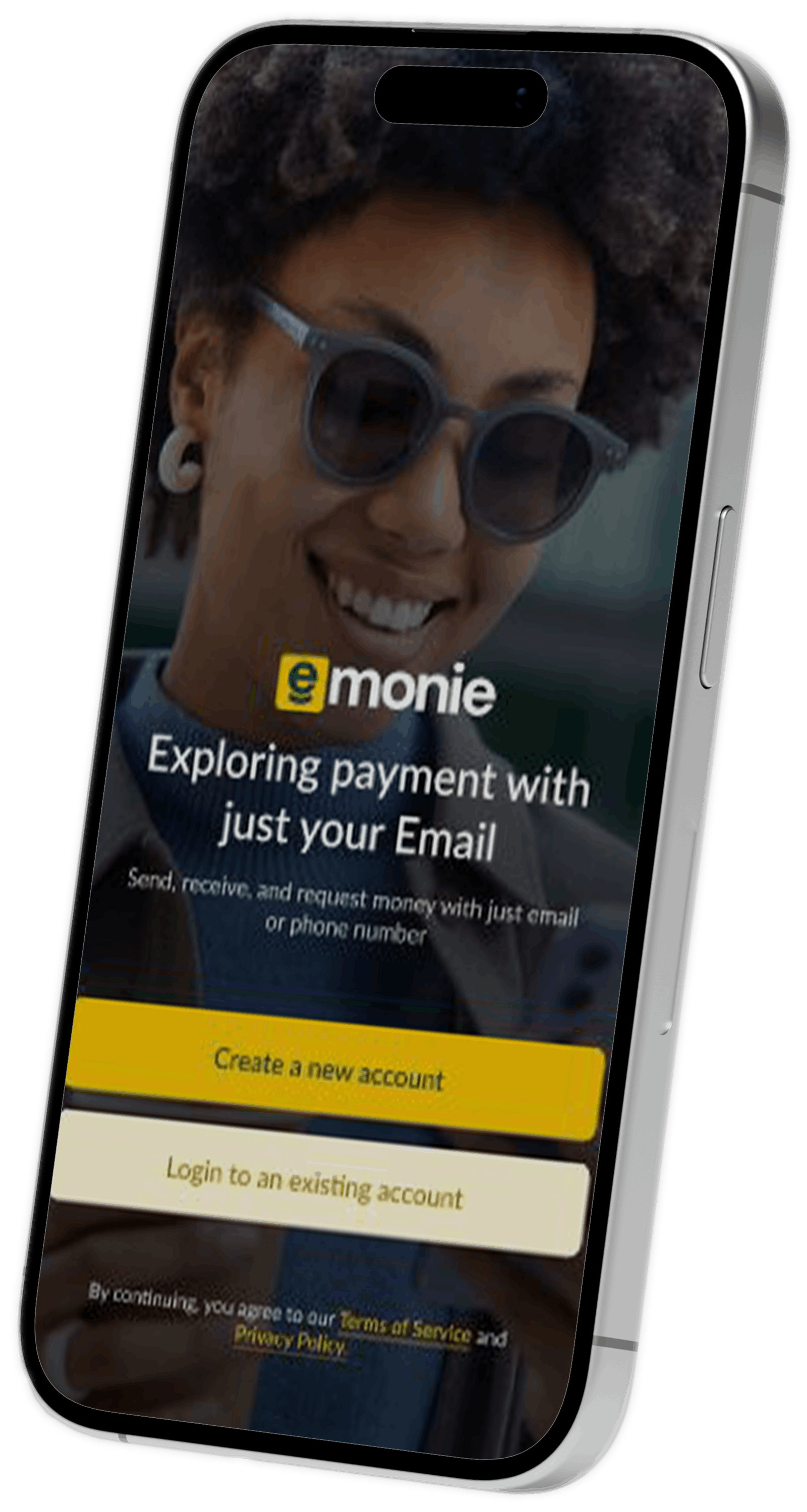 The emonie app showing a payment card and recent transactions